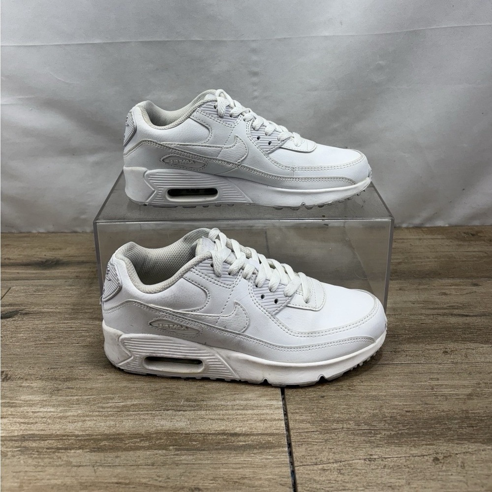 Nike Air Max 90 LTR GS Triple White Sneakers CD6864-100 Kids Size 5Y